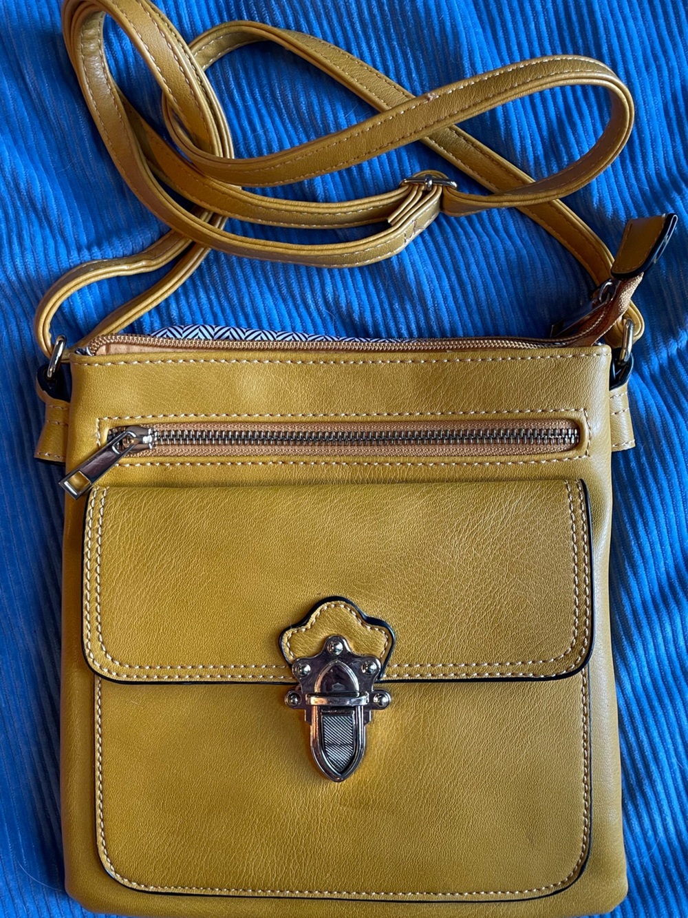 Mustard Yellow Crossbody Bag with Front Flap and Turn-Lock